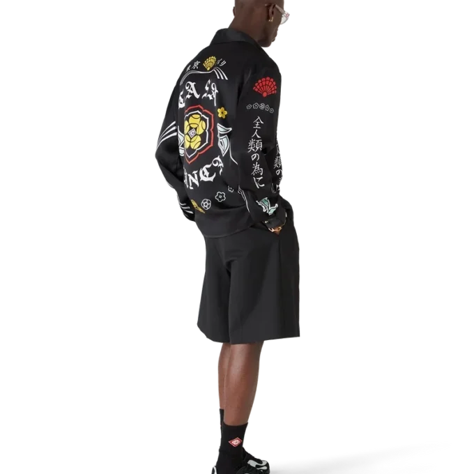 Emblem overhemd met lange mouwen van zijdesatijn Emblem overhemd met lange mouwen van zijdesatijn