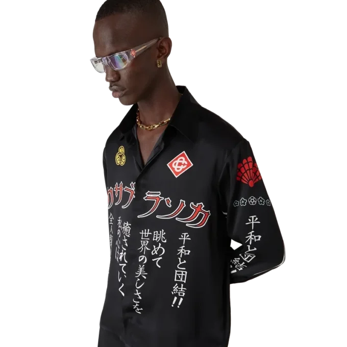 Emblem overhemd met lange mouwen van zijdesatijn Emblem overhemd met lange mouwen van zijdesatijn