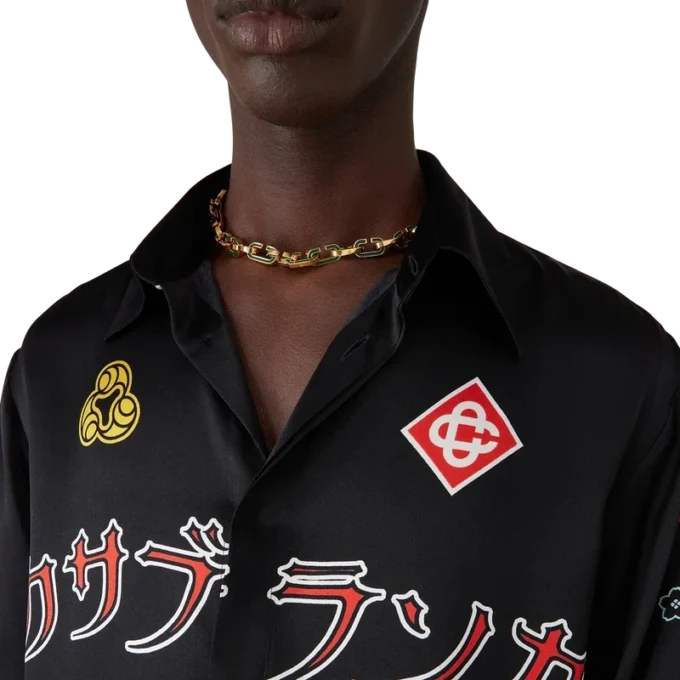 Emblem overhemd met lange mouwen van zijdesatijn Emblem overhemd met lange mouwen van zijdesatijn