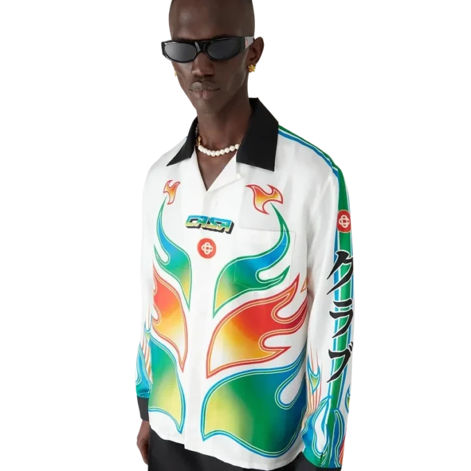 Flame Laurel zijden twill overhemd met lange mouwen