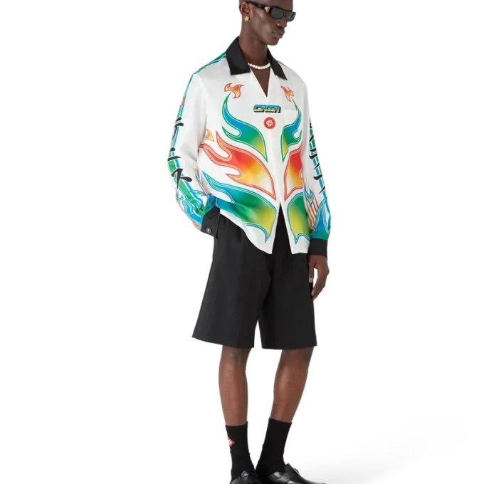 Flame Laurel zijden twill overhemd met lange mouwen