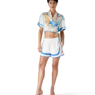 Fuji Dream kort mouwloos zijden cropped shirt met shorts