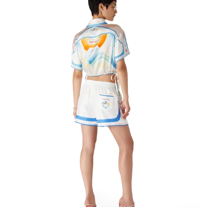 Fuji Dream kort mouwloos zijden cropped shirt met shorts