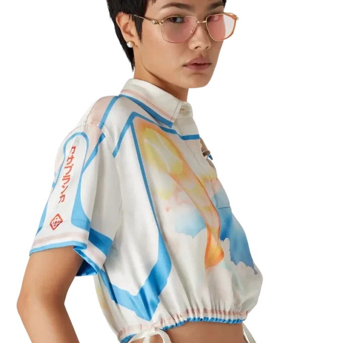 Fuji Dream kort mouwloos zijden cropped shirt met shorts