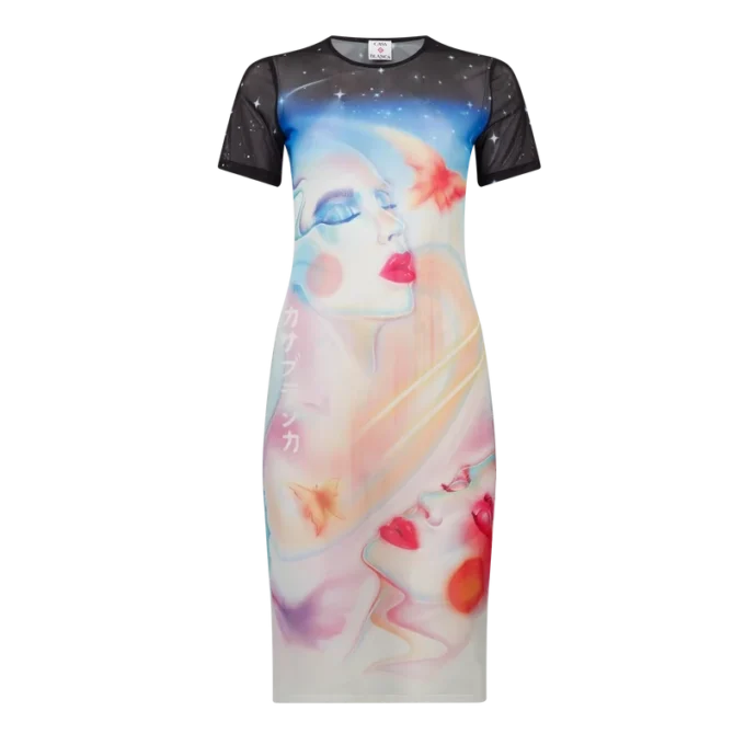 Galactic Connection mesh-jurk met korte mouwen