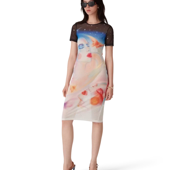 Galactic Connection mesh-jurk met korte mouwen