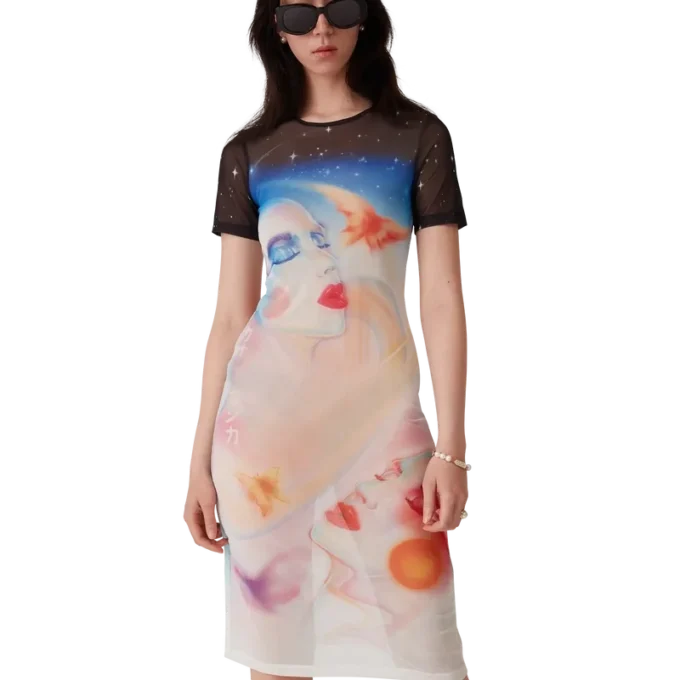 Galactic Connection mesh-jurk met korte mouwen