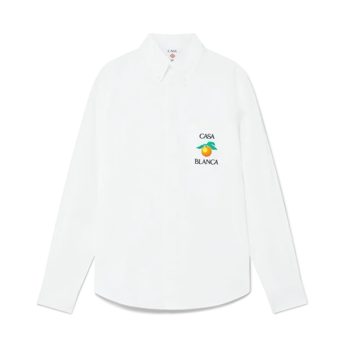 Geborduurd oranje Oxford-overhemd