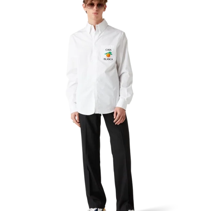 Geborduurd oranje Oxford-overhemd