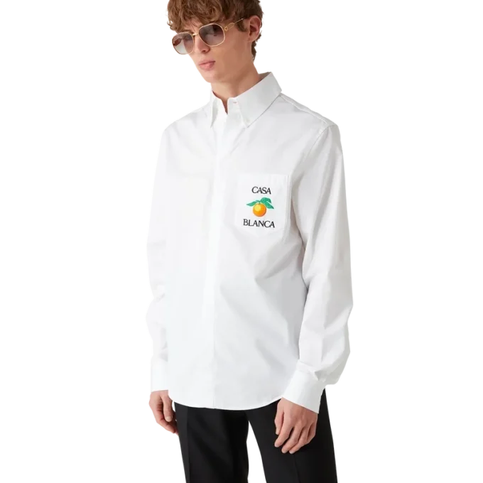 Geborduurd oranje Oxford-overhemd