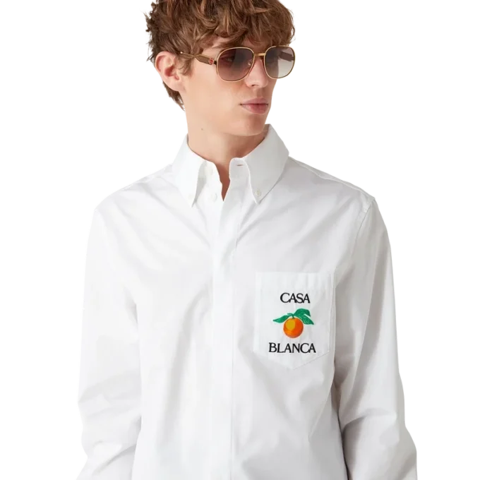 Geborduurd oranje Oxford-overhemd