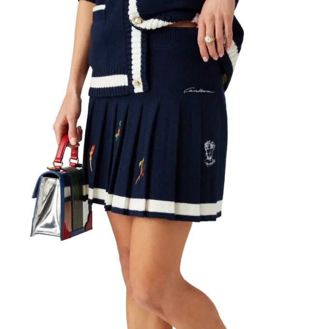 Geborduurde motief wollen kasjmier plooirok