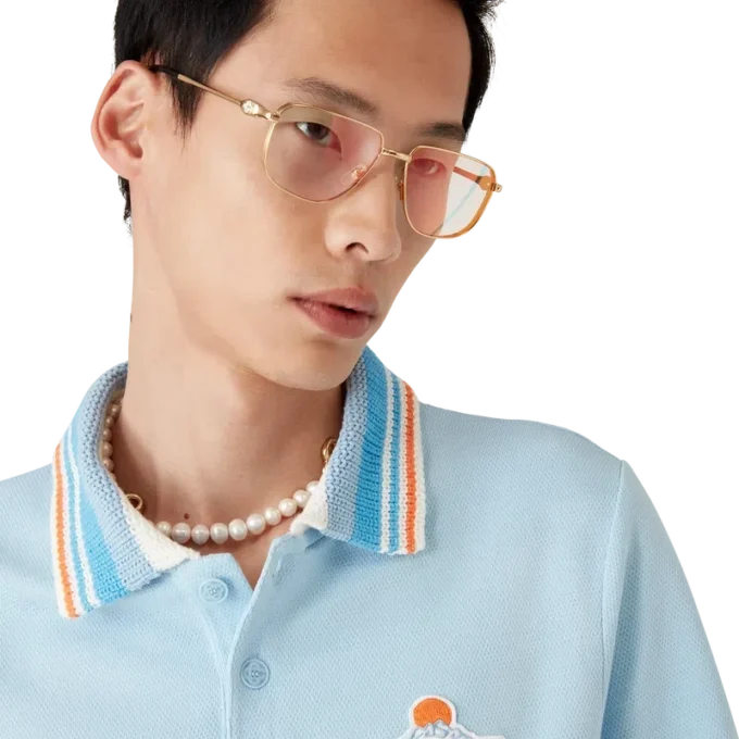 Gebreid piqué shortshirt met korte mouwen