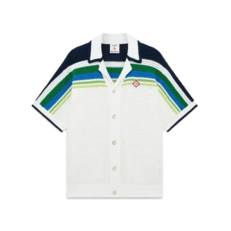 Gestreepte gebreide overhemd met korte mouwen