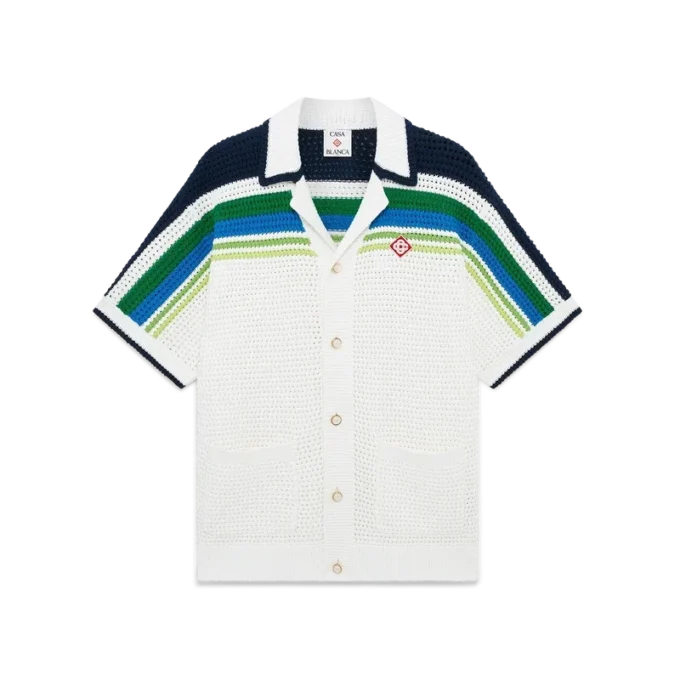 Gestreepte gebreide overhemd met korte mouwen