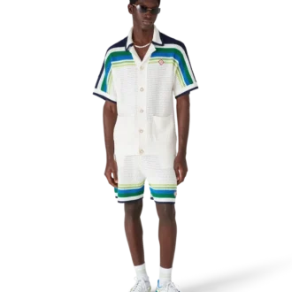 Gestreepte gebreide overhemd met korte mouwen