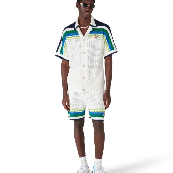 Gestreepte gebreide overhemd met korte mouwen