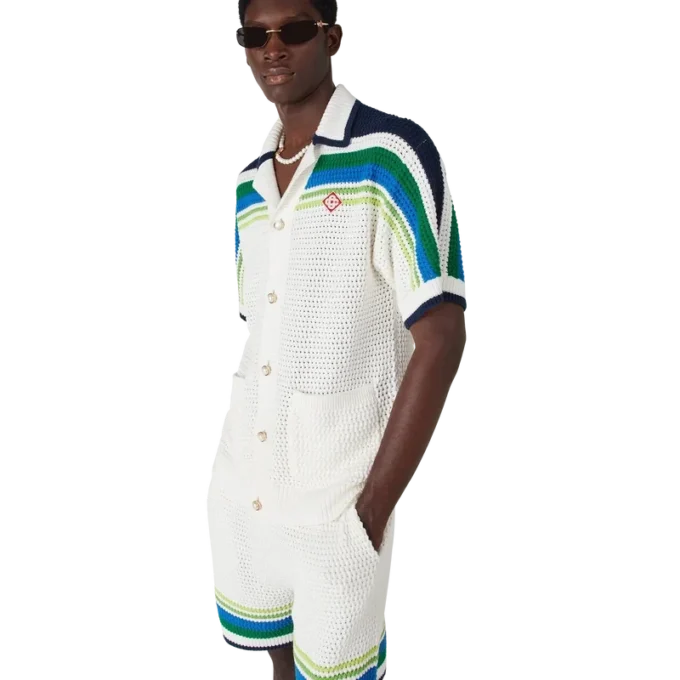 Gestreepte gebreide overhemd met korte mouwen