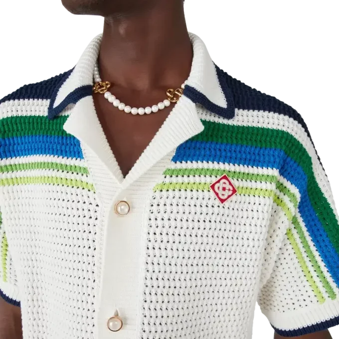 Gestreepte gebreide overhemd met korte mouwen