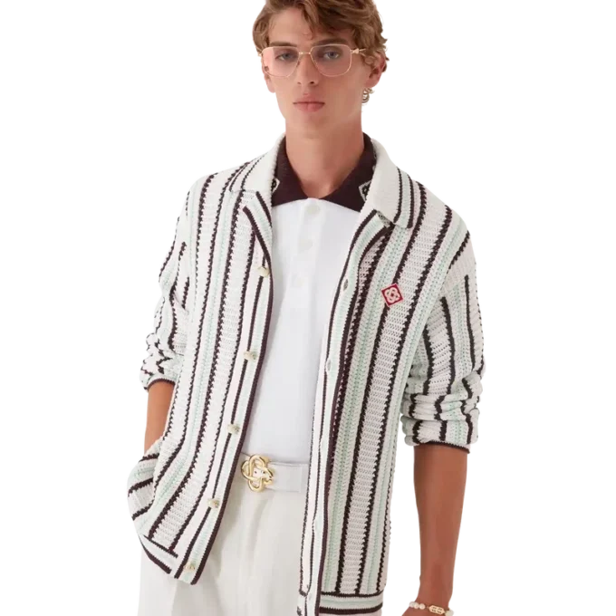 Gestreepte katoenen gehaakte overhemd