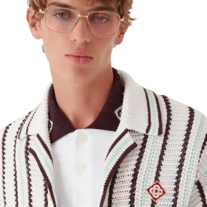 Gestreepte katoenen gehaakte overhemd