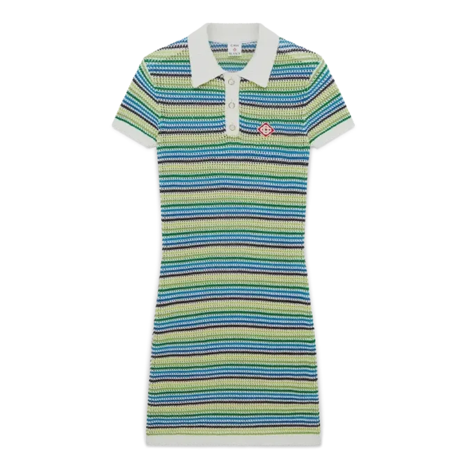 Gestreepte midi-jurk met korte mouwen