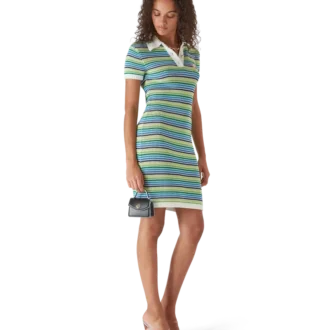 Gestreepte midi-jurk met korte mouwen