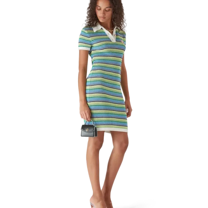 Gestreepte midi-jurk met korte mouwen