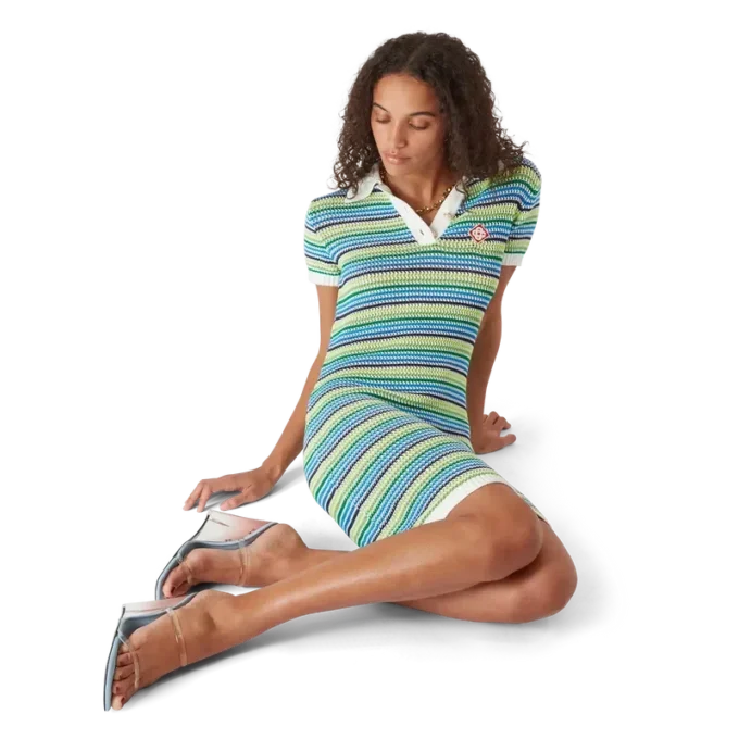 Gestreepte midi-jurk met korte mouwen