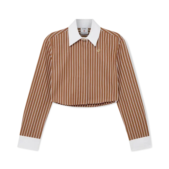 Gestrept cropped overhemd met lange mouwen