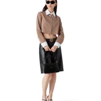 Gestrept cropped overhemd met lange mouwen