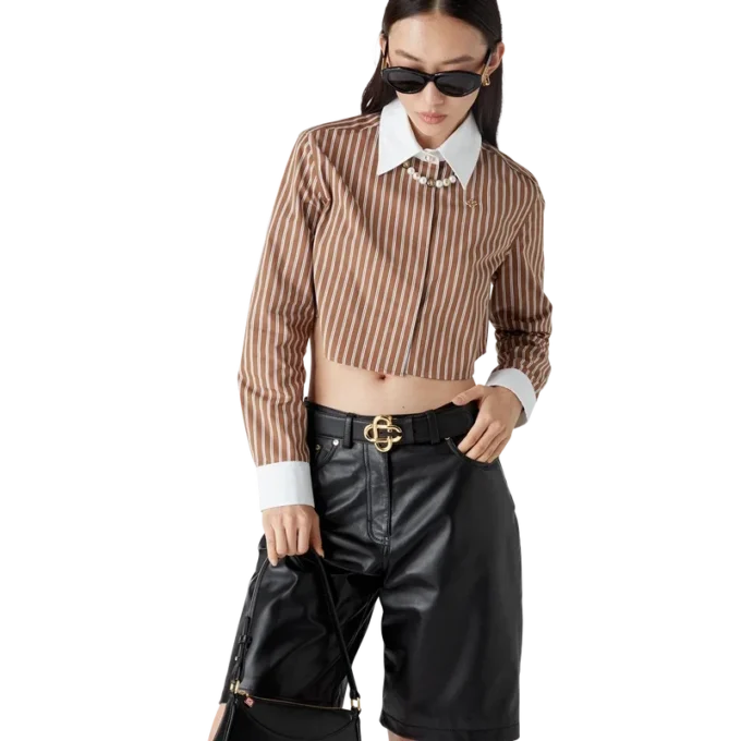 Gestrept cropped overhemd met lange mouwen