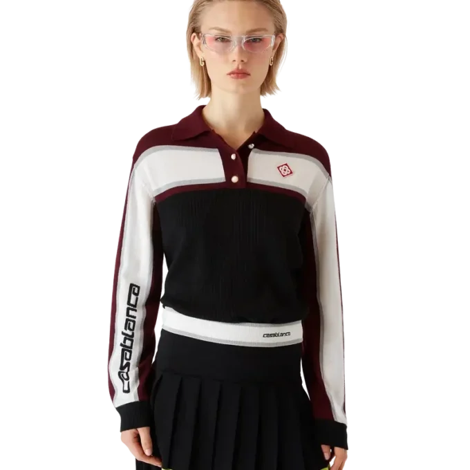 Gestrept oversized poloshirt met lange mouwen