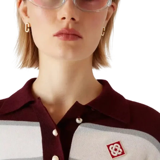 Gestrept oversized poloshirt met lange mouwen