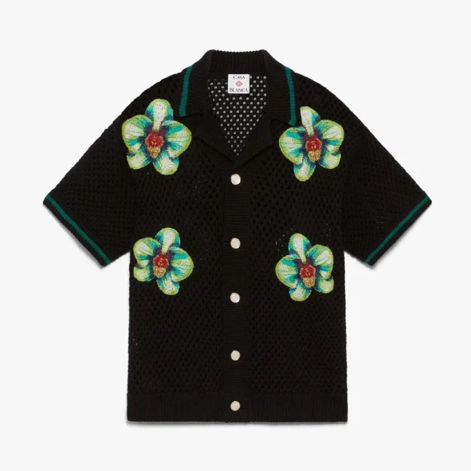 Glitch Orchid geborduurd gehaakt shirt met korte mouwen Glitch Orchid geborduurd gehaakt shirt met korte mouwen