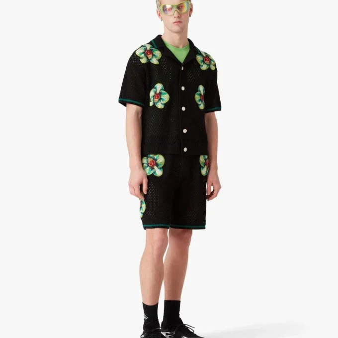 Glitch Orchid geborduurd gehaakt shirt met korte mouwen Glitch Orchid geborduurd gehaakt shirt met korte mouwen