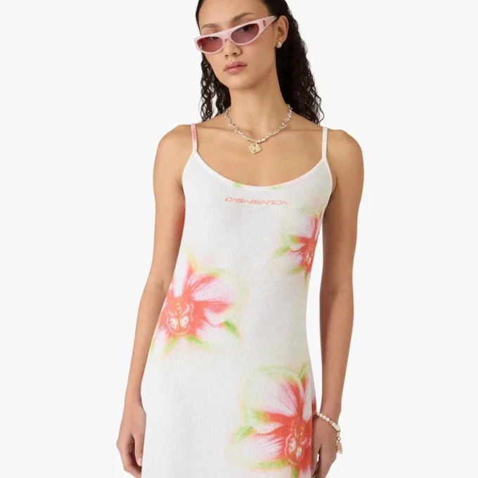 Glitch Orchid zachte geribde maxi-jurk