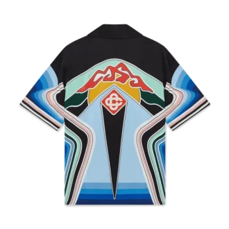 Grafisch Mountain-zijden overhemd met korte mouwen