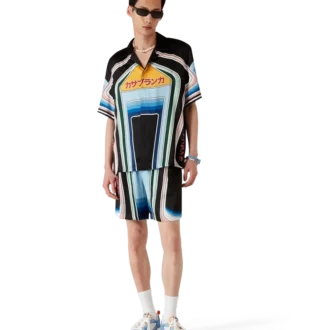 Grafisch Mountain-zijden overhemd met korte mouwen