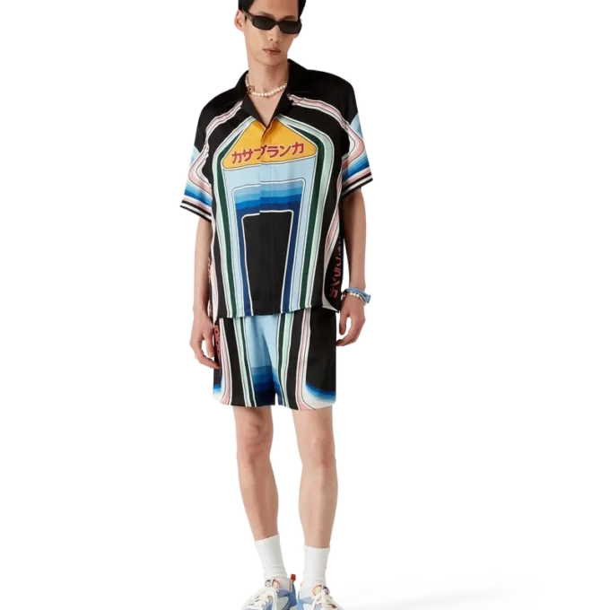 Grafisch Mountain-zijden overhemd met korte mouwen Grafisch Mountain-zijden overhemd met korte mouwen