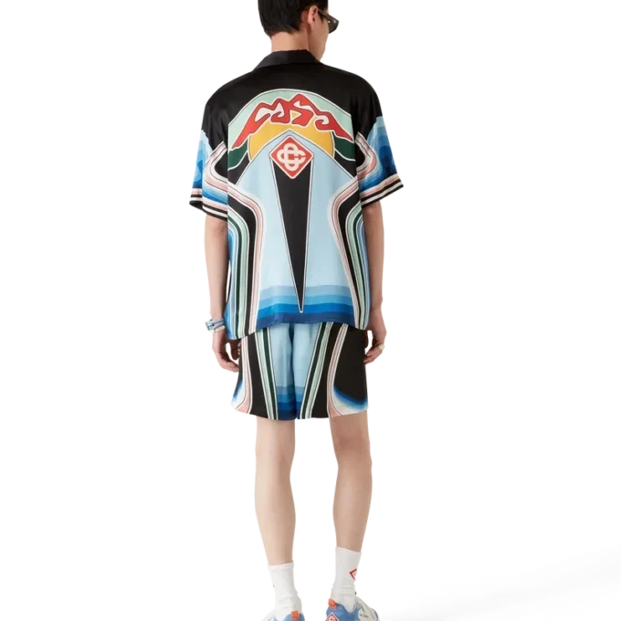 Grafisch Mountain-zijden overhemd met korte mouwen Grafisch Mountain-zijden overhemd met korte mouwen