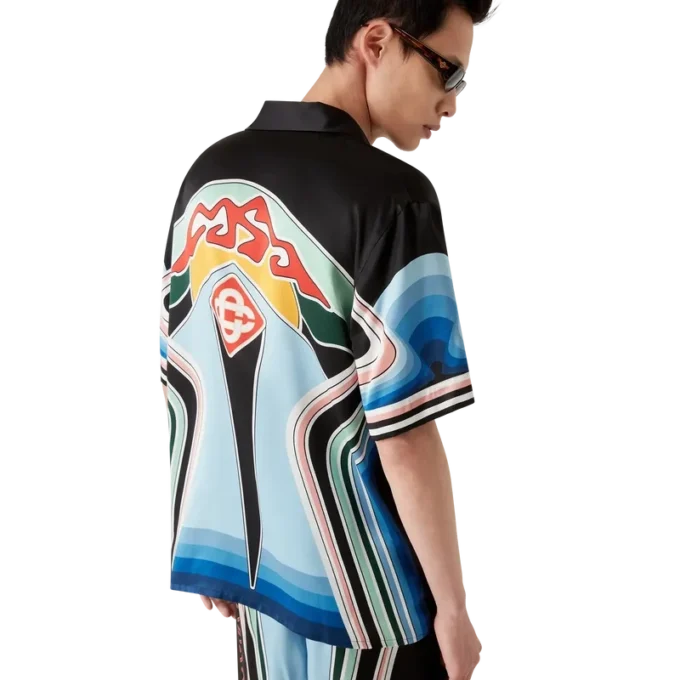 Grafisch Mountain-zijden overhemd met korte mouwen Grafisch Mountain-zijden overhemd met korte mouwen