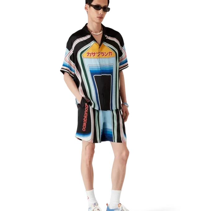 Graphic Mountain zijden Shorts