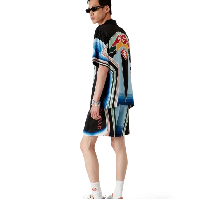 Graphic Mountain zijden Shorts