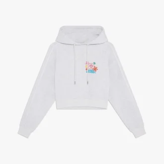 Grijs geborduurd cropped sweatshirt met capuchon