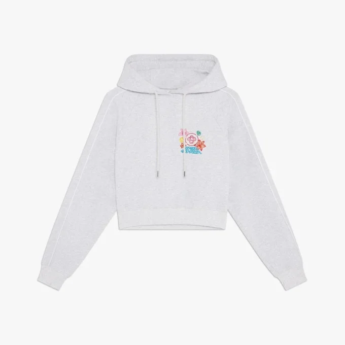 Grijs geborduurd cropped sweatshirt met capuchon Grijs geborduurd cropped sweatshirt met capuchon