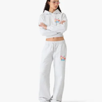 Grijze geborduurde cropped joggingbroek