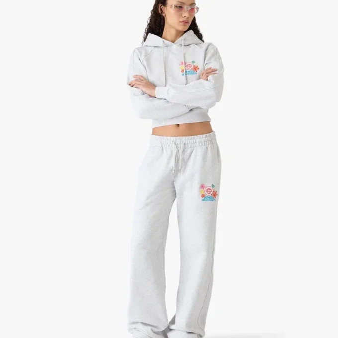 Grijze geborduurde cropped joggingbroek