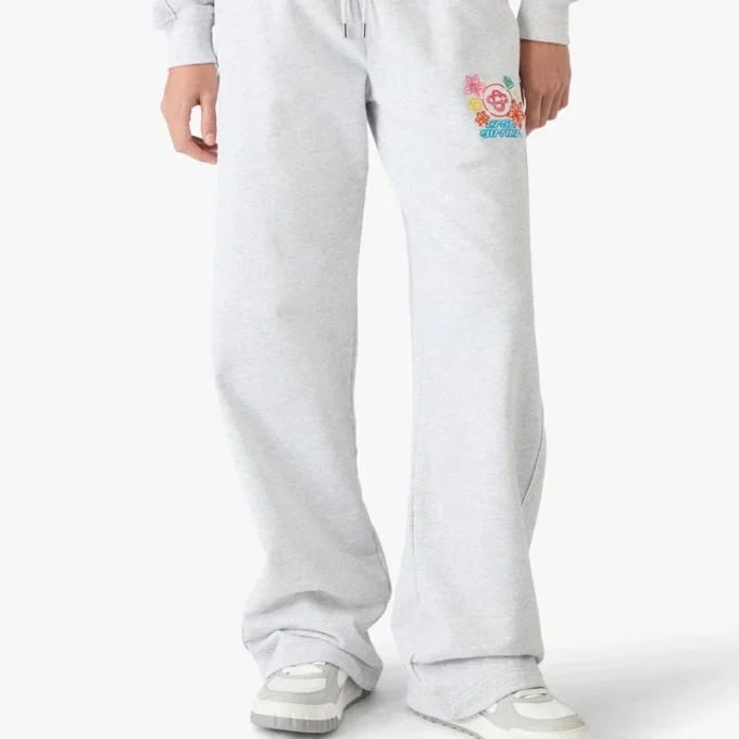 Grijze geborduurde cropped joggingbroek