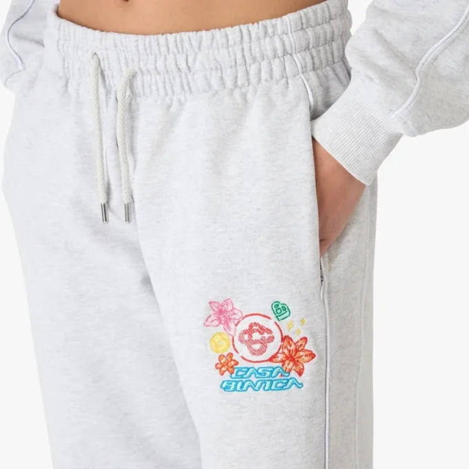 Grijze geborduurde cropped joggingbroek